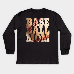 Baseball Mom baseball laces design Kids Long Sleeve T-Shirt